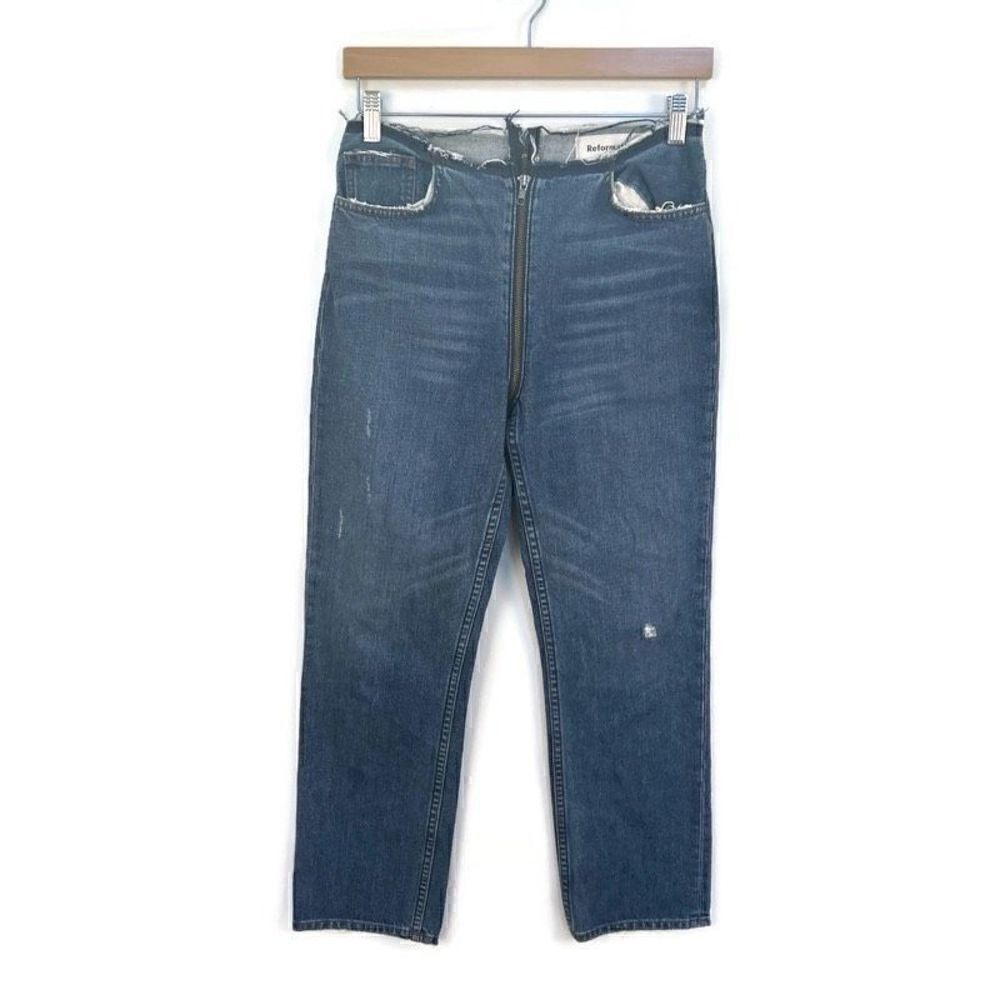 Reformation the Zipper Jeans 90s Straight Leg Zip Around Medium Wash 26